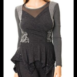 Angelsneverdie Medium Witchy Gothic Fairy Y2K Patchwork Long Sleeve Grey Top